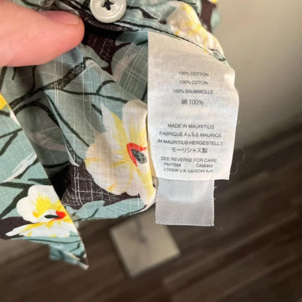 🌺 J. Crew Men’s M Brown Green Yellow Hawaiian Short Sleeve Loop Collar Shirt 🌴